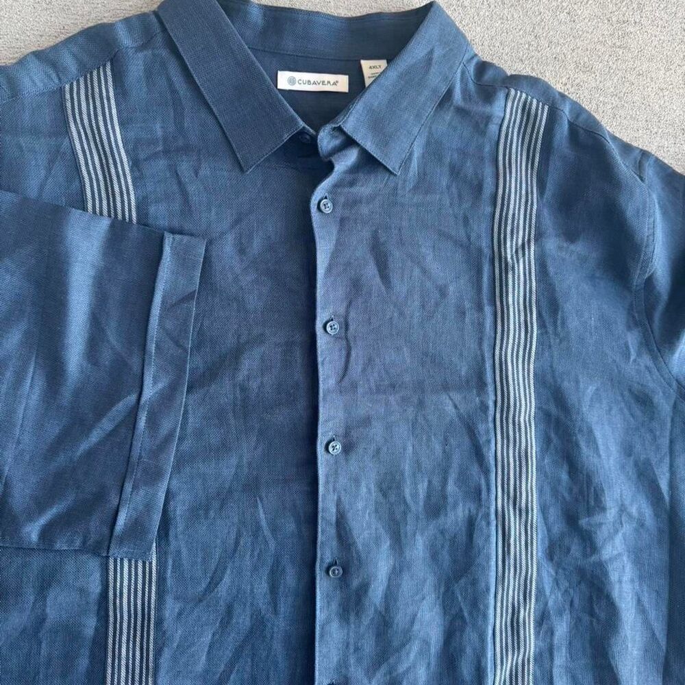 Cubavera Men’s Linen Short Sleeve Button Down Shirt Blue Stripe Sz 4xl NWT ! - Picture 4 of 8